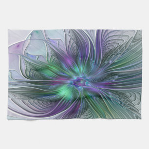 Paarse Groene Bloem Moderne Abstracte Kunst Fracta Theedoek