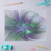 Paarse Groene Bloem Moderne Abstracte Kunst Fracta Tissuepapier (Craft)