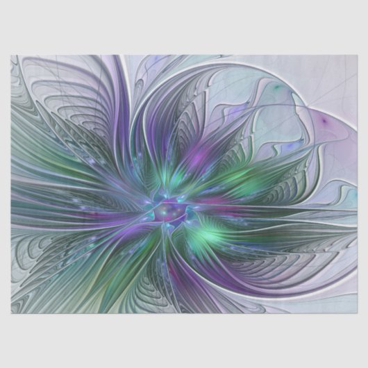 Paarse Groene Bloem Moderne Abstracte Kunst Fracta Tissuepapier (Voorkant)