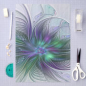 Paarse Groene Bloem Moderne Abstracte Kunst Fracta Tissuepapier (Craft)