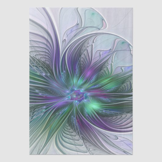 Paarse Groene Bloem Moderne Abstracte Kunst Fracta Tissuepapier (Voorkant)