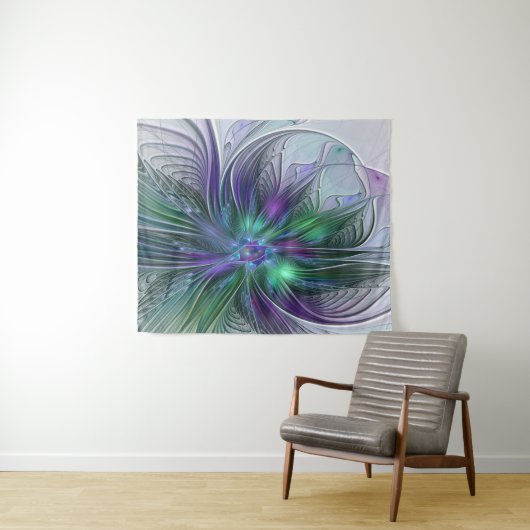 Paarse Groene Bloem Moderne Abstracte Kunst Fracta Wandkleed (In Situ (horizontaal))