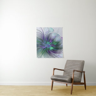 Paarse Groene Bloem Moderne Abstracte Kunst Fracta Wandkleed