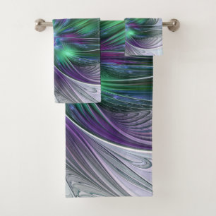 Paarse groene bloem Moderne Abstracte Kunstfractal Bad Handdoek