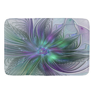 Paarse groene bloem Moderne Abstracte Kunstfractal Badmat