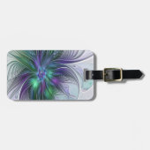 Paarse groene bloem Moderne Abstracte Kunstfractal Bagagelabel (Voorkant horizontaal)