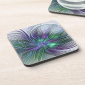 Paarse groene bloem Moderne Abstracte Kunstfractal Bier Onderzetter (Linkerzijde)