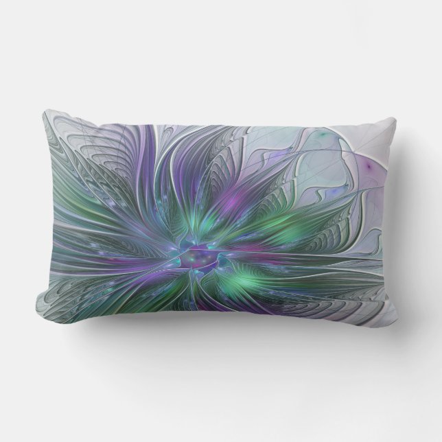 Paarse groene bloem Moderne Abstracte Kunstfractal Buitenkussen (Voorkant)