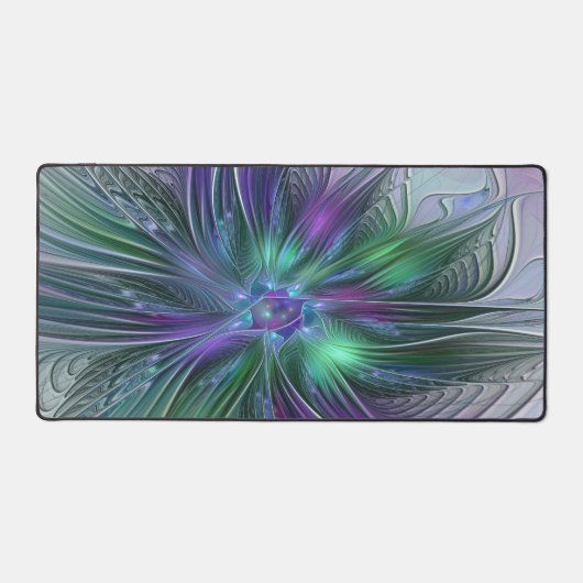 Paarse groene bloem Moderne Abstracte Kunstfractal Bureaumat (Voorkant)