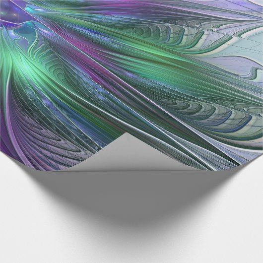 Paarse groene bloem Moderne Abstracte Kunstfractal Cadeaupapier (Hoek)