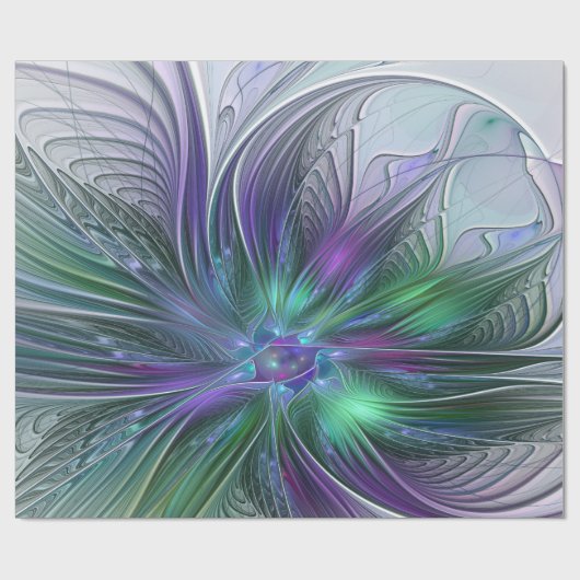 Paarse groene bloem Moderne Abstracte Kunstfractal Cadeaupapier (Vlak)