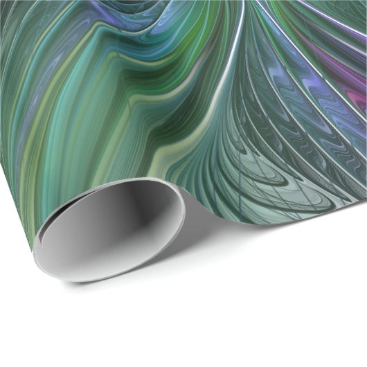 Paarse groene bloem Moderne Abstracte Kunstfractal Cadeaupapier (Rol Hoek)