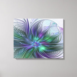 Paarse groene bloem Moderne Abstracte Kunstfractal Canvas Afdruk