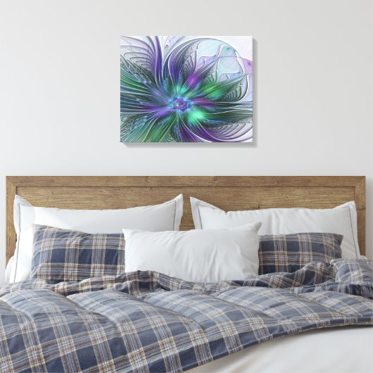 Paarse groene bloem Moderne Abstracte Kunstfractal Canvas Afdruk (Insitu (Slaapkamer))