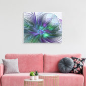 Paarse groene bloem Moderne Abstracte Kunstfractal Canvas Afdruk (Insitu (Woonkamer))