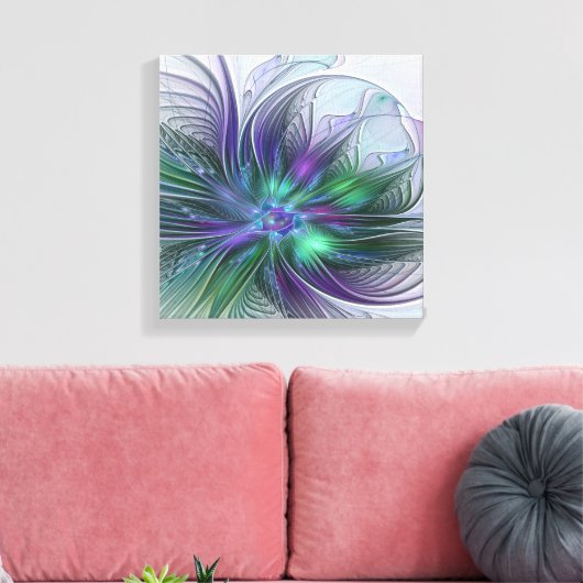 Paarse groene bloem Moderne Abstracte Kunstfractal Canvas Afdruk (Insitu (Woonkamer))