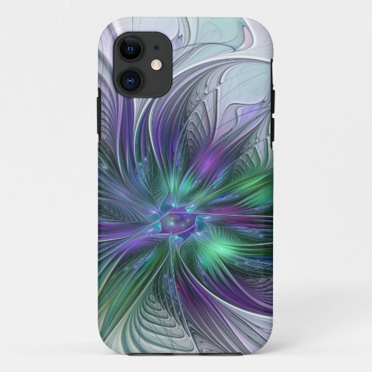 Paarse groene bloem Moderne Abstracte Kunstfractal Case-Mate iPhone Case (Achterkant)