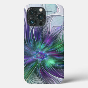 Paarse groene bloem Moderne Abstracte Kunstfractal Case-Mate iPhone Case