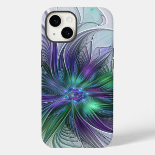 Paarse groene bloem Moderne Abstracte Kunstfractal Case-Mate iPhone 14 Hoesje