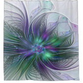 Paarse groene bloem Moderne Abstracte Kunstfractal Douchegordijn (Voorkant)