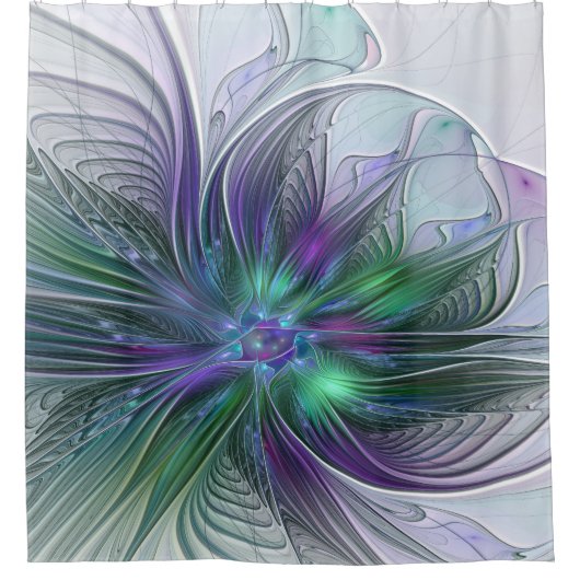 Paarse groene bloem Moderne Abstracte Kunstfractal Douchegordijn (Voorkant)