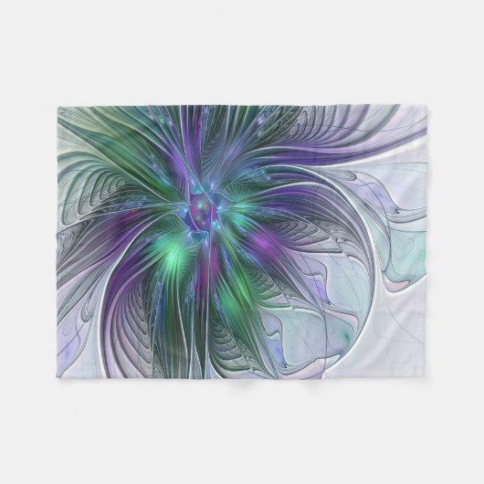 Paarse groene bloem Moderne Abstracte Kunstfractal Fleece Deken (Voorkant (Horizontaal))