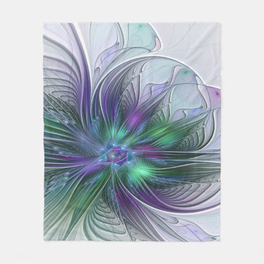 Paarse groene bloem Moderne Abstracte Kunstfractal Fleece Deken (Voorkant)