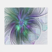 Paarse groene bloem Moderne Abstracte Kunstfractal Fleece Deken (Voorkant (Horizontaal))