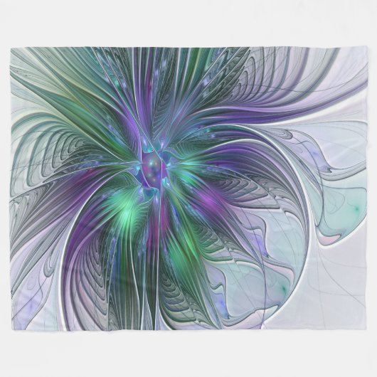Paarse groene bloem Moderne Abstracte Kunstfractal Fleece Deken (Voorkant (Horizontaal))