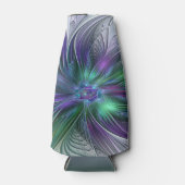 Paarse groene bloem Moderne Abstracte Kunstfractal Flesjeskoeler (Voorkant)