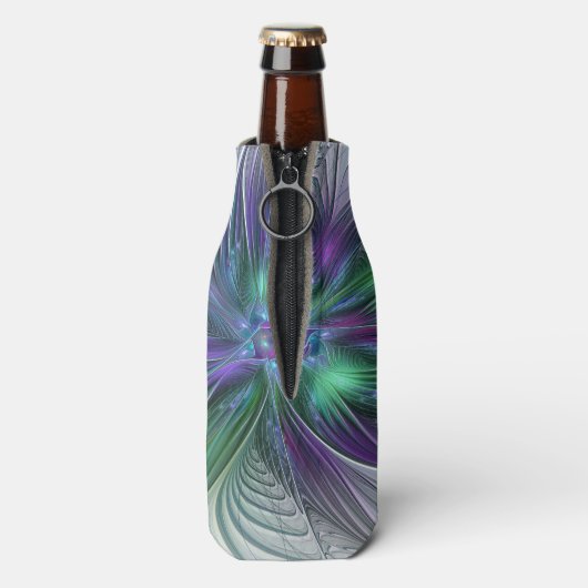 Paarse groene bloem Moderne Abstracte Kunstfractal Flesjeskoeler (Fles Achterkant)