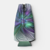 Paarse groene bloem Moderne Abstracte Kunstfractal Flesjeskoeler (Achterkant)