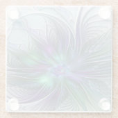 Paarse groene bloem Moderne Abstracte Kunstfractal Glazen Onderzetter (Achterkant)