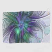 Paarse groene bloem Moderne Abstracte Kunstfractal Golfhanddoek (Horizontaal)