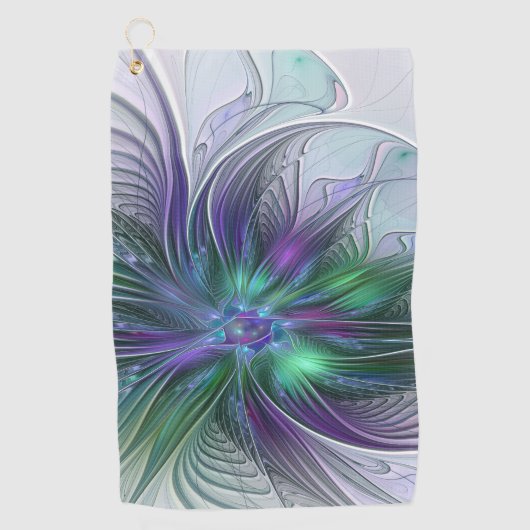 Paarse groene bloem Moderne Abstracte Kunstfractal Golfhanddoek (Voorkant)