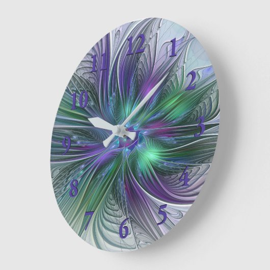 Paarse groene bloem Moderne Abstracte Kunstfractal Grote Klok (Hoek)