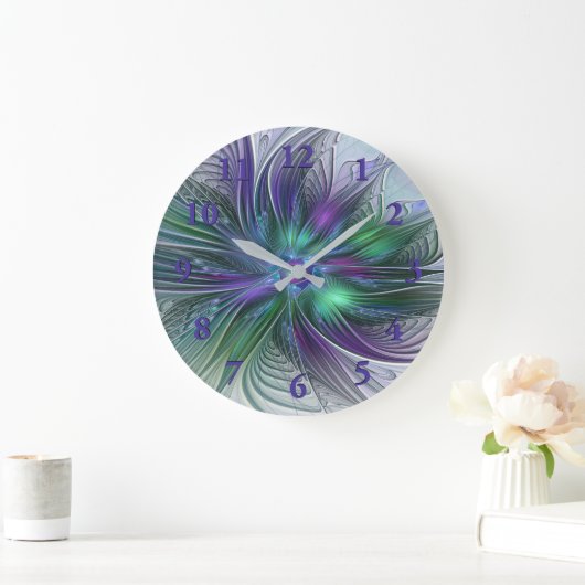 Paarse groene bloem Moderne Abstracte Kunstfractal Grote Klok (Huis)