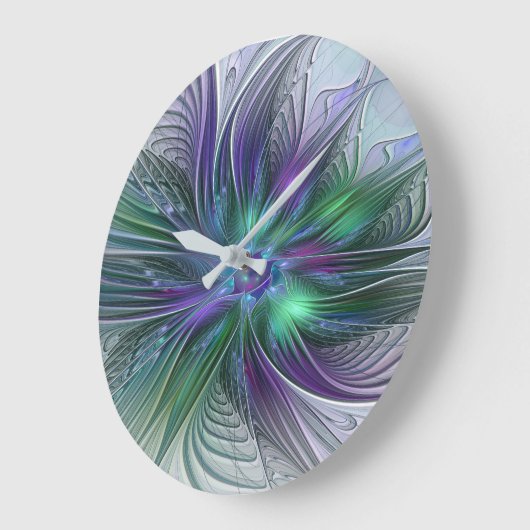 Paarse groene bloem Moderne Abstracte Kunstfractal Grote Klok (Hoek)