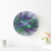 Paarse groene bloem Moderne Abstracte Kunstfractal Grote Klok (Huis)