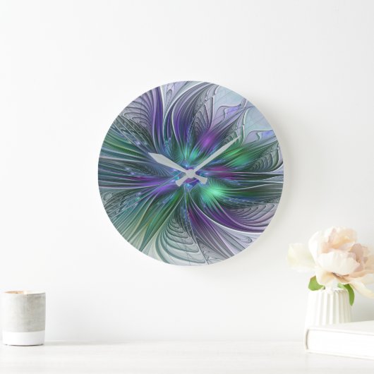 Paarse groene bloem Moderne Abstracte Kunstfractal Grote Klok (Huis)