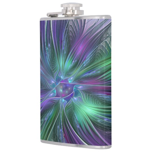 Paarse groene bloem Moderne Abstracte Kunstfractal Heupfles (Links)