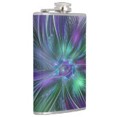 Paarse groene bloem Moderne Abstracte Kunstfractal Heupfles (Rechts)