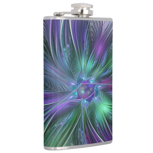 Paarse groene bloem Moderne Abstracte Kunstfractal Heupfles (Rechts)