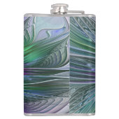 Paarse groene bloem Moderne Abstracte Kunstfractal Heupfles (Achterkant)