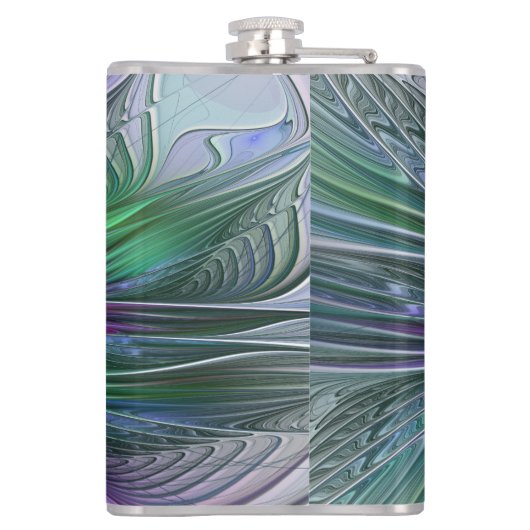 Paarse groene bloem Moderne Abstracte Kunstfractal Heupfles (Achterkant)