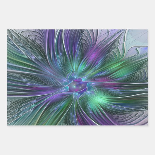 Paarse groene bloem Moderne Abstracte Kunstfractal Inpakpapier Vel (Voorkant 3)