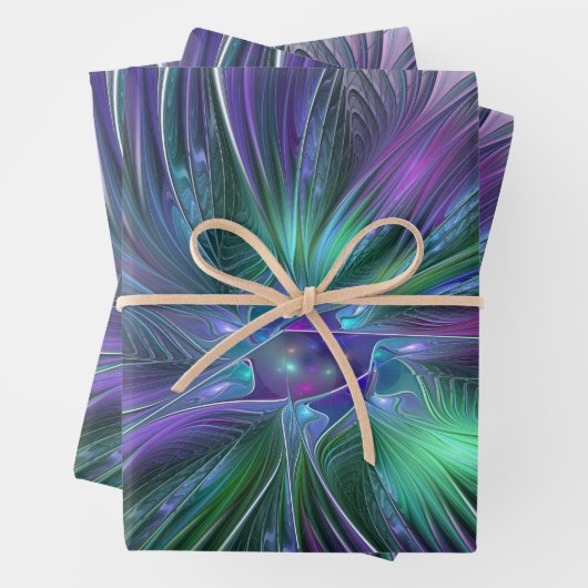 Paarse groene bloem Moderne Abstracte Kunstfractal Inpakpapier Vel (In situ)