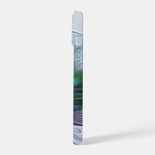 Paarse groene bloem Moderne Abstracte Kunstfractal iPhone 15 Case (Linkerkant)