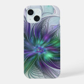 Paarse groene bloem Moderne Abstracte Kunstfractal iPhone 15 Case (Achterkant)
