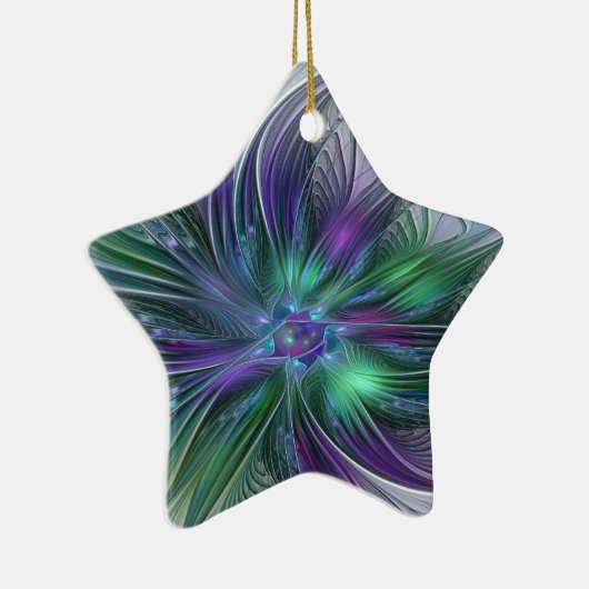 Paarse groene bloem Moderne Abstracte Kunstfractal Keramisch Ornament (Rechts)